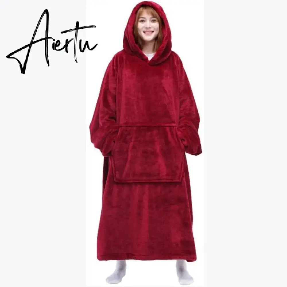Oversized Hoodies Sweatshirt Women Winter Hoodies Fleece Giant TV Blanket With Sleeves Oversize Women Hoody Sweatshirts DROP Aiertu