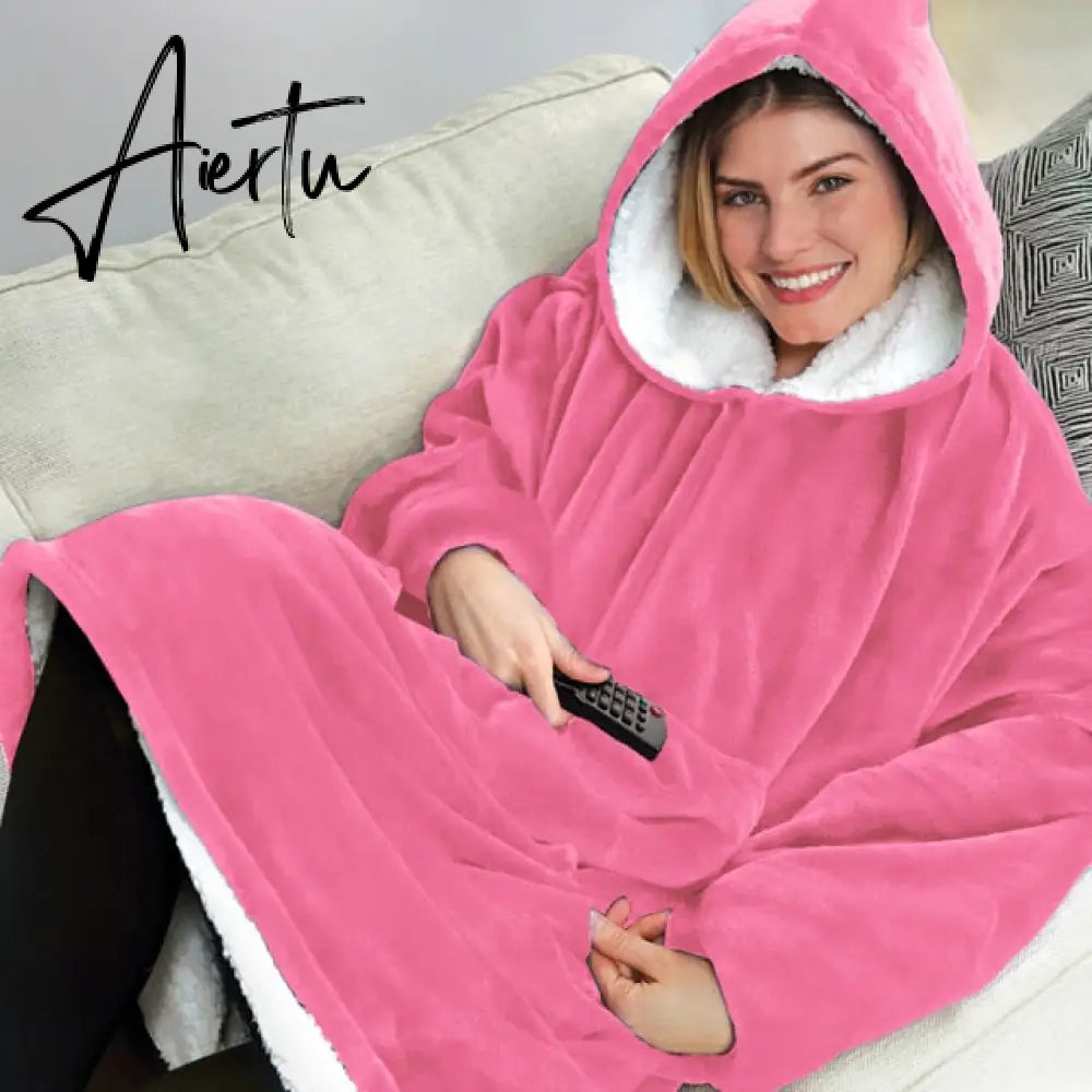 Oversized Hoodies Sweatshirt Women Winter Hoodies Fleece Giant TV Blanket With Sleeves Oversize Women Hoody Sweatshirts DROP Aiertu