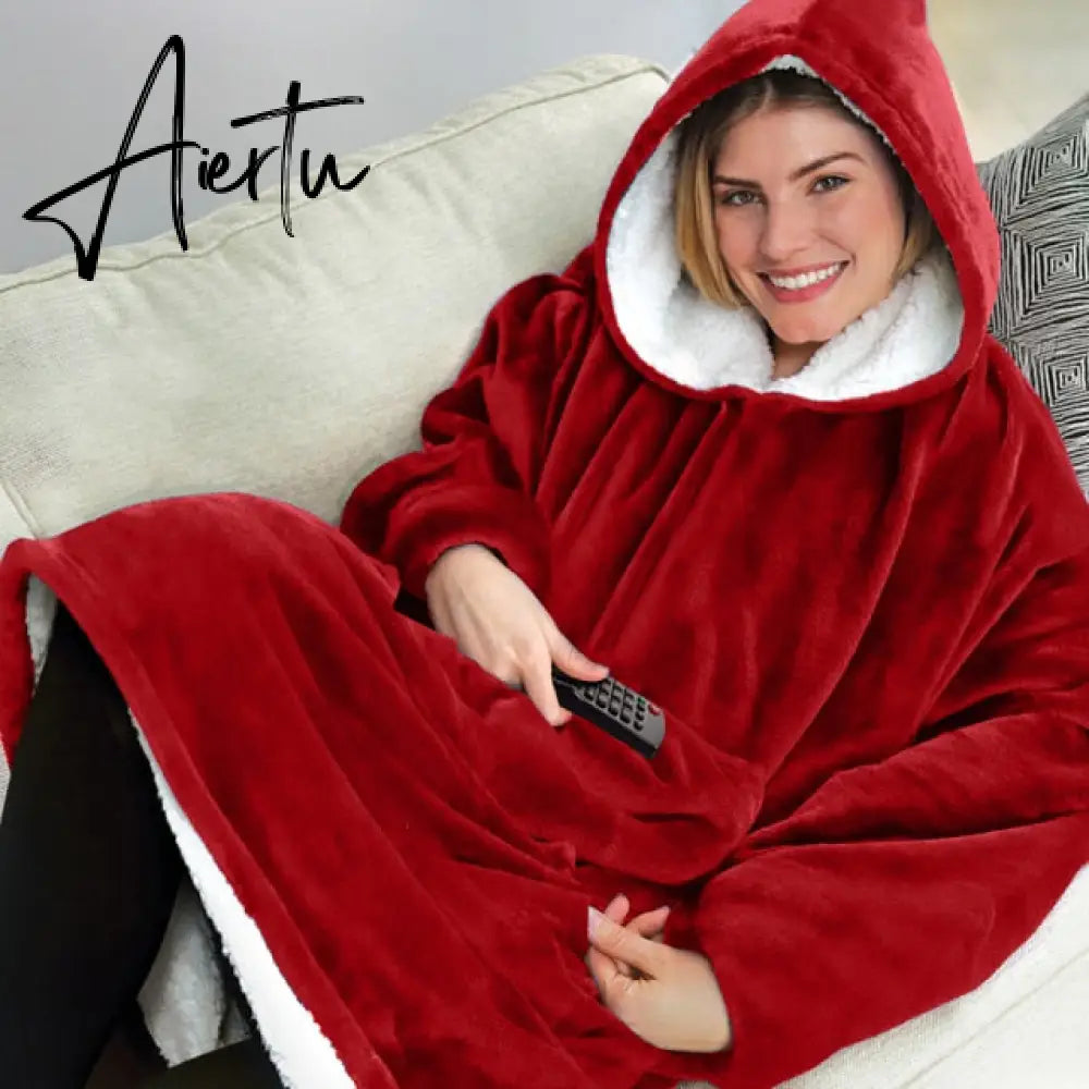 Oversized Hoodies Sweatshirt Women Winter Hoodies Fleece Giant TV Blanket With Sleeves Oversize Women Hoody Sweatshirts DROP Aiertu