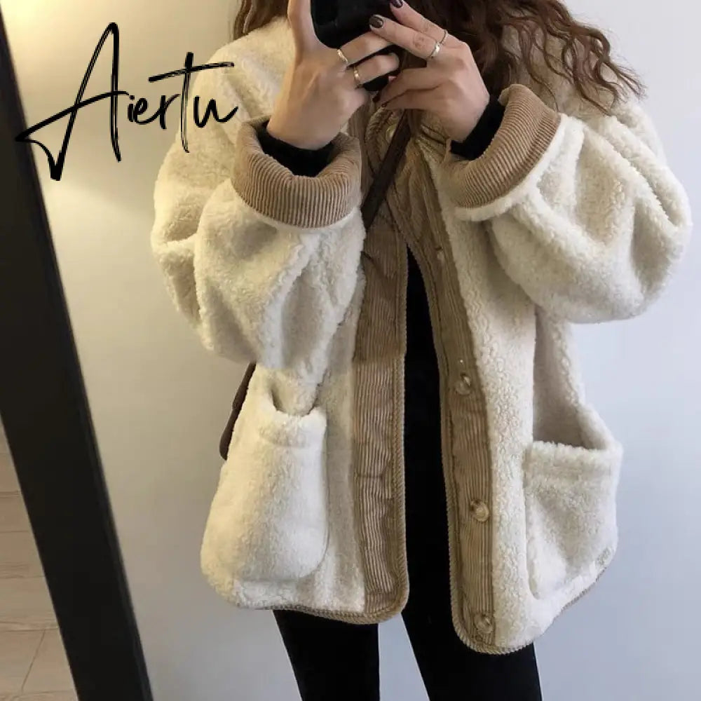 Parkas Women Winter Retro Patchwork Korean Style O-neck Long Sleeve Outwear Fashion Tender Warm Streetwear Vintage BF Casual Ins Aiertu