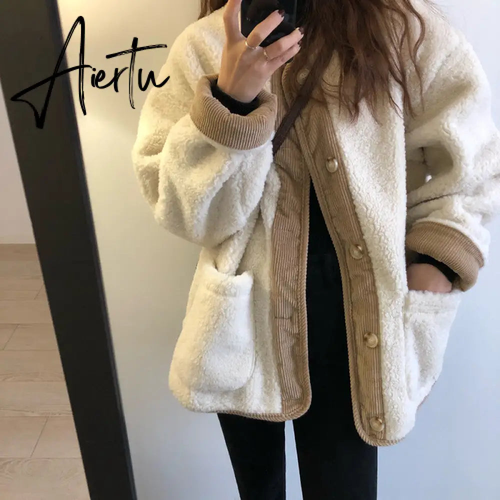 Parkas Women Winter Retro Patchwork Korean Style O-neck Long Sleeve Outwear Fashion Tender Warm Streetwear Vintage BF Casual Ins Aiertu