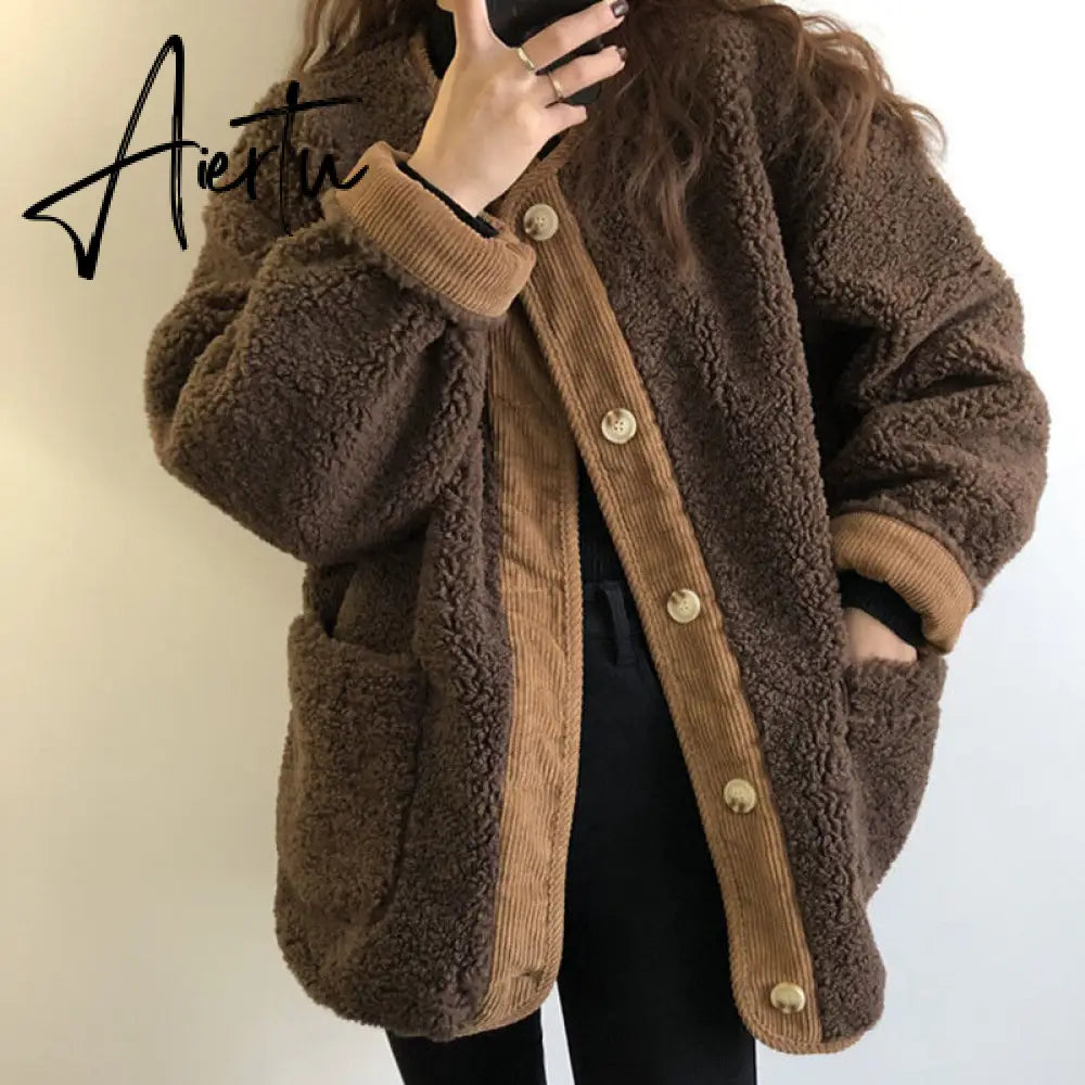 Parkas Women Winter Retro Patchwork Korean Style O-neck Long Sleeve Outwear Fashion Tender Warm Streetwear Vintage BF Casual Ins Aiertu