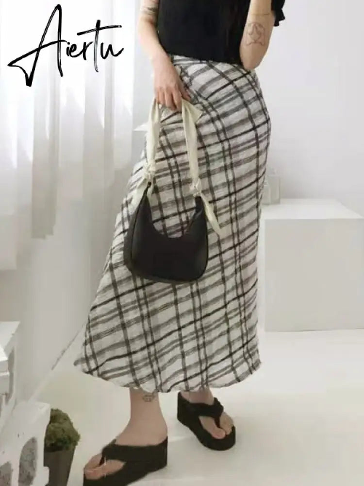 Plaid Skirt Women Y2k Retro Straight Skirts Double Layer Mesh E Girl 2000s Harajuku Aesthetic High Waist Skinny Streetwear Skirt Aiertu