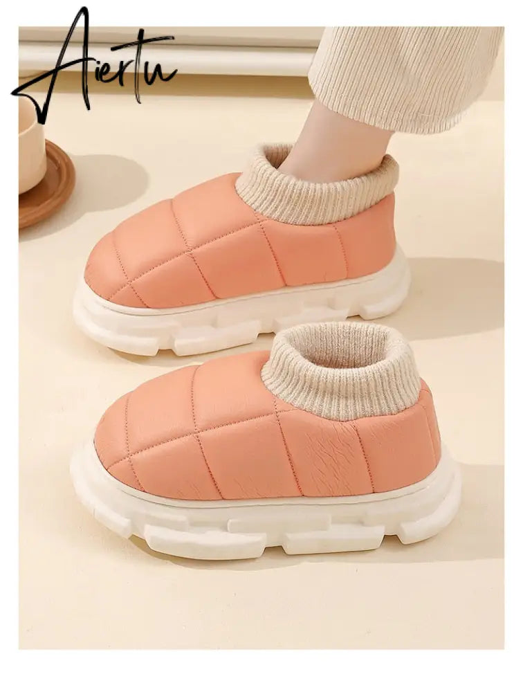 Platform Boots for Women Winter Casual Cotton Shoes for Female Outdoor Non-slip Waterproof PU Leather Laides Ankle Boot Aiertu