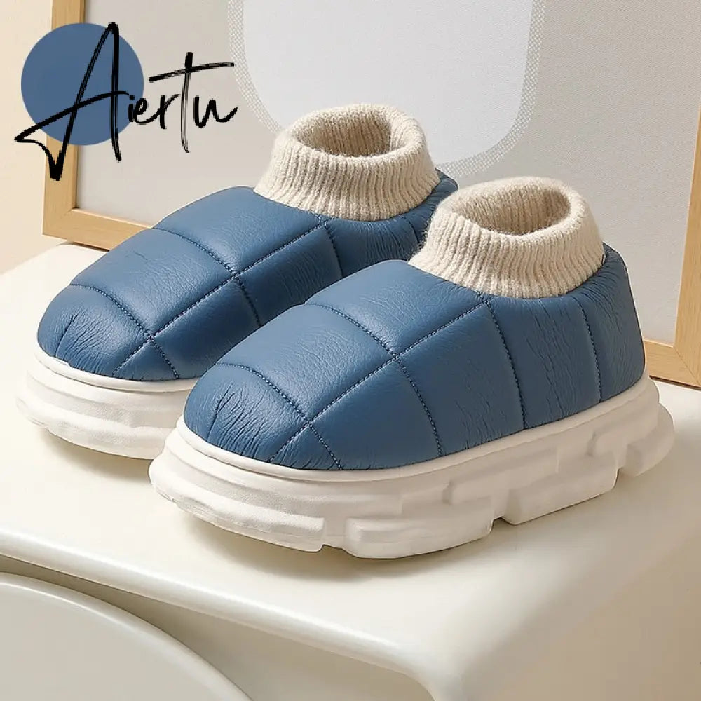 Platform Boots for Women Winter Casual Cotton Shoes for Female Outdoor Non-slip Waterproof PU Leather Laides Ankle Boot Aiertu