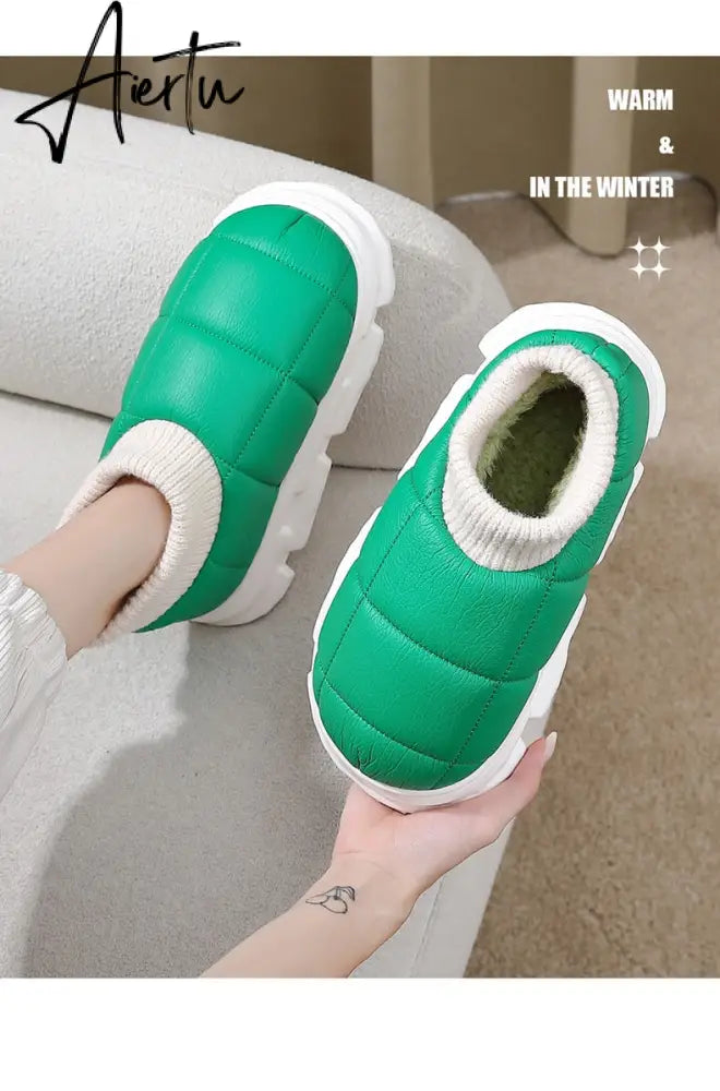 Platform Boots for Women Winter Casual Cotton Shoes for Female Outdoor Non-slip Waterproof PU Leather Laides Ankle Boot Aiertu