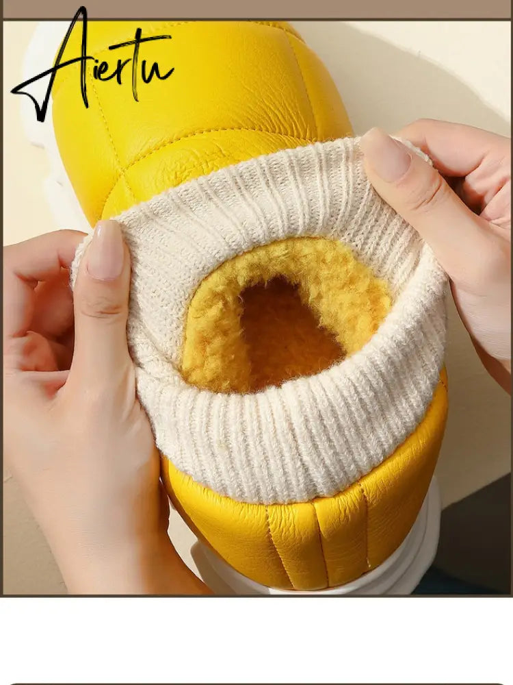 Platform Boots for Women Winter Casual Cotton Shoes for Female Outdoor Non-slip Waterproof PU Leather Laides Ankle Boot Aiertu