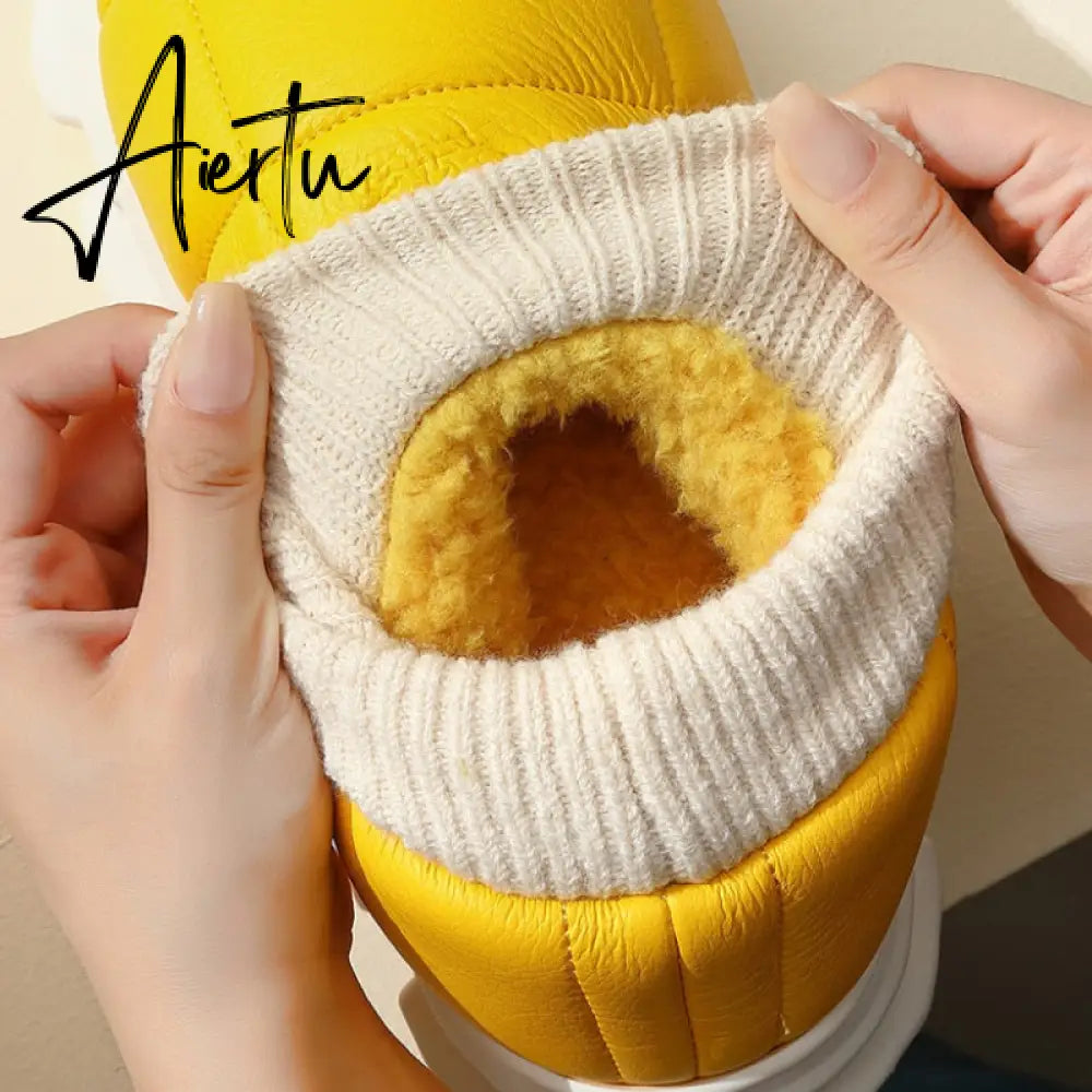 Platform Boots for Women Winter Casual Cotton Shoes for Female Outdoor Non-slip Waterproof PU Leather Laides Ankle Boot Aiertu
