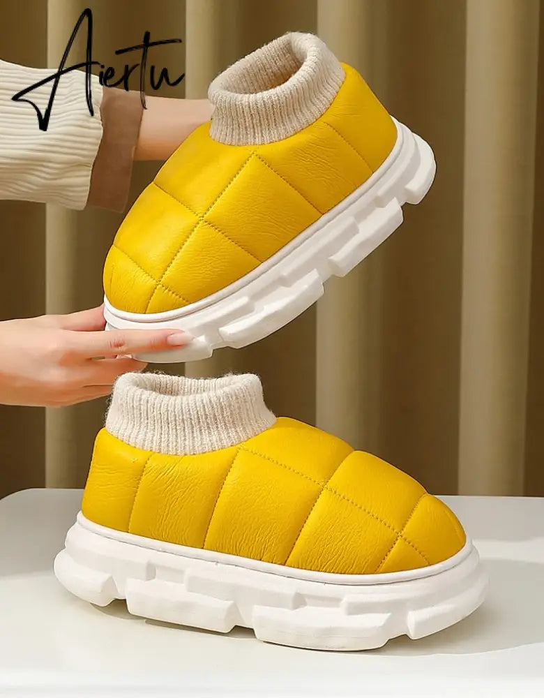 Platform Boots for Women Winter Casual Cotton Shoes for Female Outdoor Non-slip Waterproof PU Leather Laides Ankle Boot Aiertu