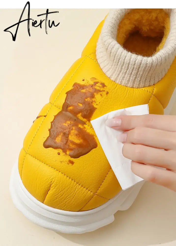 Platform Boots for Women Winter Casual Cotton Shoes for Female Outdoor Non-slip Waterproof PU Leather Laides Ankle Boot Aiertu