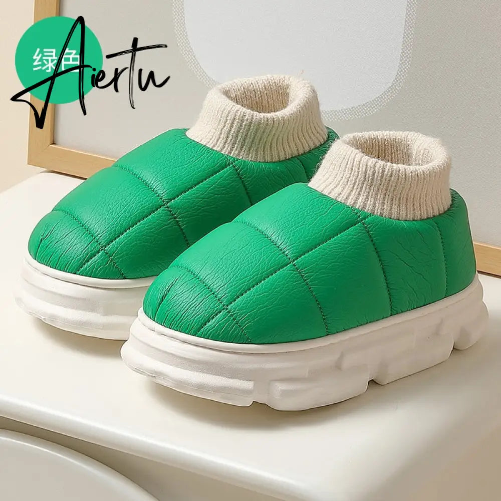 Platform Boots for Women Winter Casual Cotton Shoes for Female Outdoor Non-slip Waterproof PU Leather Laides Ankle Boot Aiertu