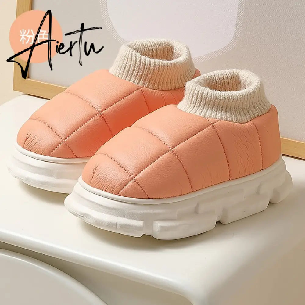 Platform Boots for Women Winter Casual Cotton Shoes for Female Outdoor Non-slip Waterproof PU Leather Laides Ankle Boot Aiertu