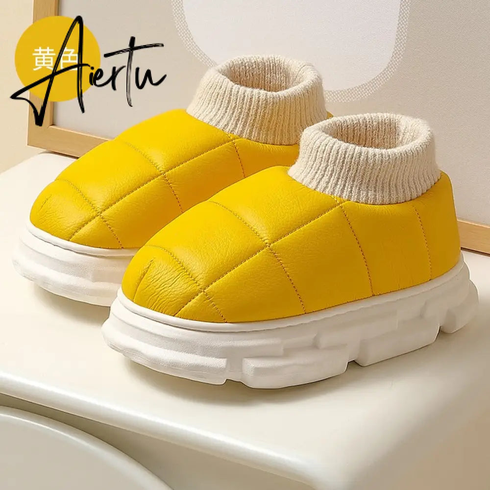 Platform Boots for Women Winter Casual Cotton Shoes for Female Outdoor Non-slip Waterproof PU Leather Laides Ankle Boot Aiertu