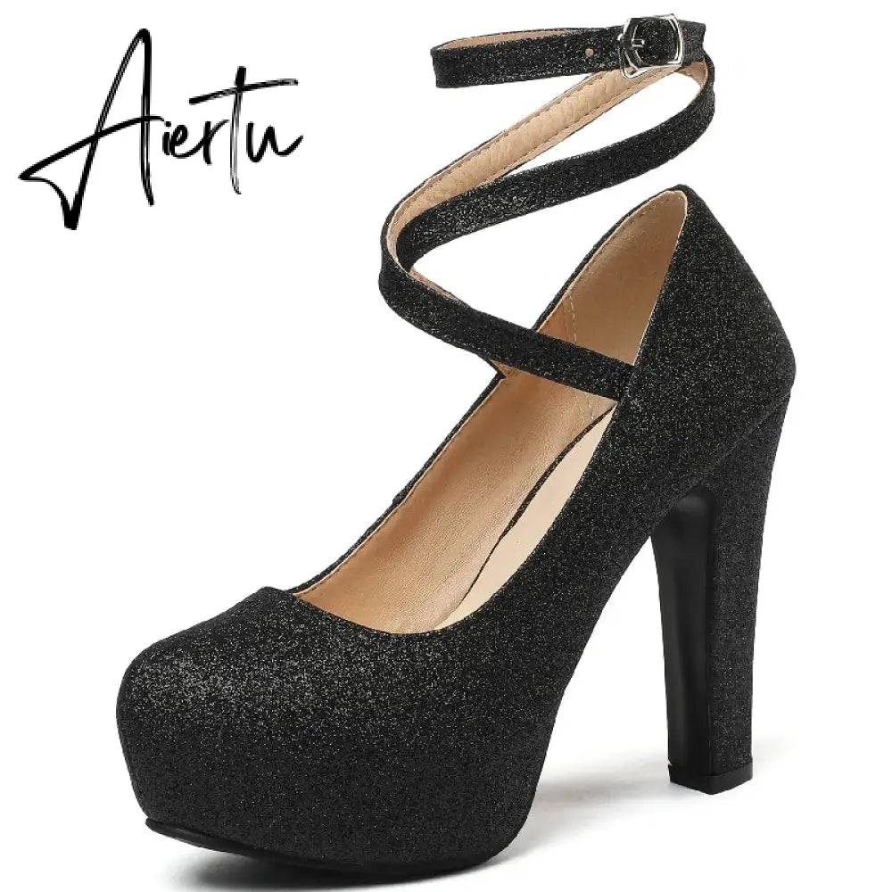 Platform High Heels Women Pumps Shoes 2023 Spring Straps Gold Silver Heeled Wedding Office Party Shoes Female Large Size 45 50 Aiertu