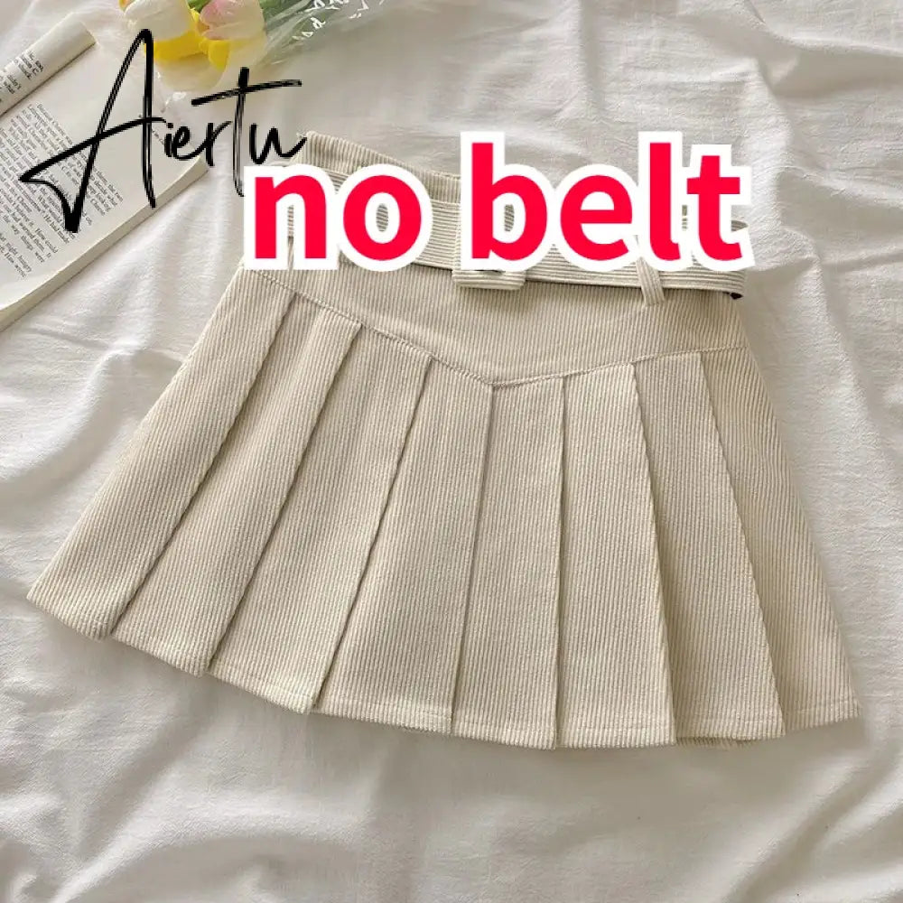Pleated Mini Skirts Women Japan Students Corduroy Preppy Style Autumn Winter Basic Solid Bottoms Chic Vintage JK Slim All-match Aiertu