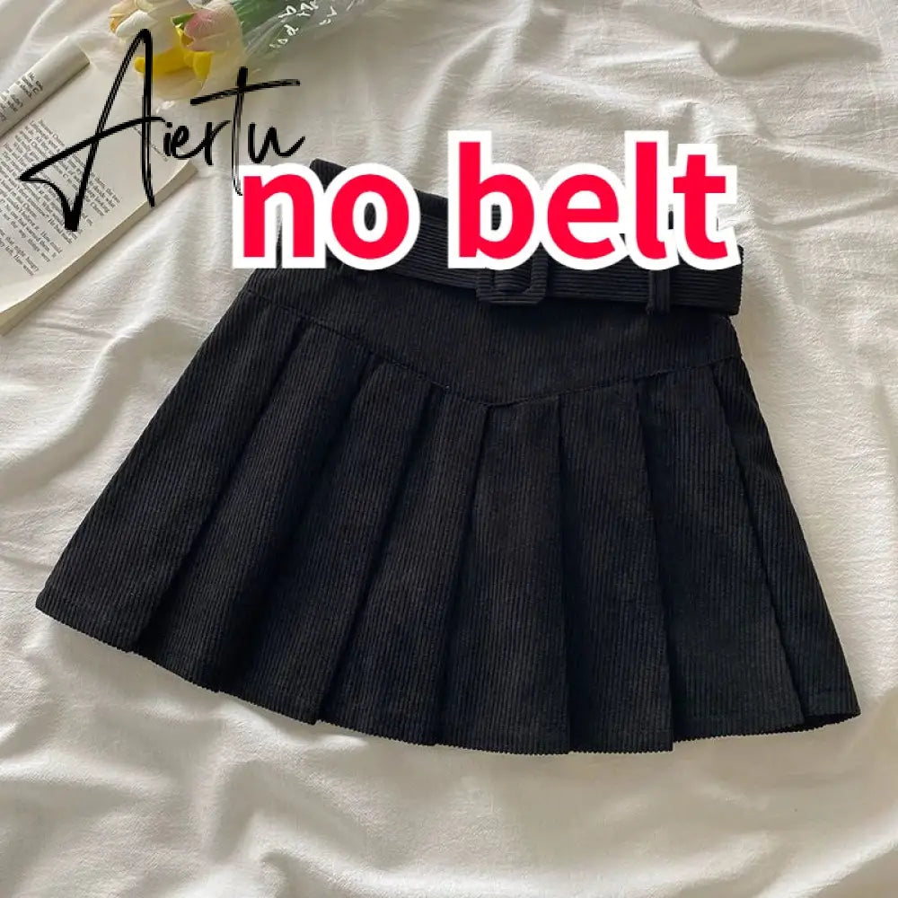 Pleated Mini Skirts Women Japan Students Corduroy Preppy Style Autumn Winter Basic Solid Bottoms Chic Vintage JK Slim All-match Aiertu
