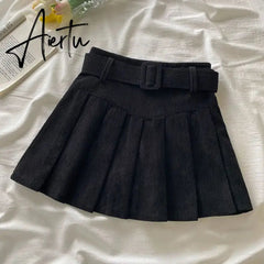 Pleated Mini Skirts Women Japan Students Corduroy Preppy Style Autumn Winter Basic Solid Bottoms Chic Vintage JK Slim All-match Aiertu