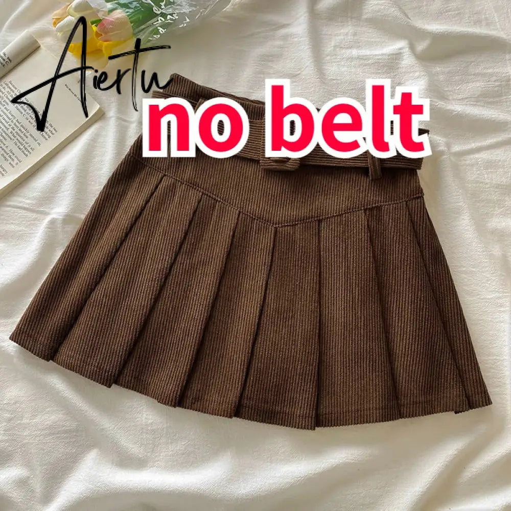 Pleated Mini Skirts Women Japan Students Corduroy Preppy Style Autumn Winter Basic Solid Bottoms Chic Vintage JK Slim All-match Aiertu