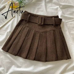 Pleated Mini Skirts Women Japan Students Corduroy Preppy Style Autumn Winter Basic Solid Bottoms Chic Vintage JK Slim All-match Aiertu