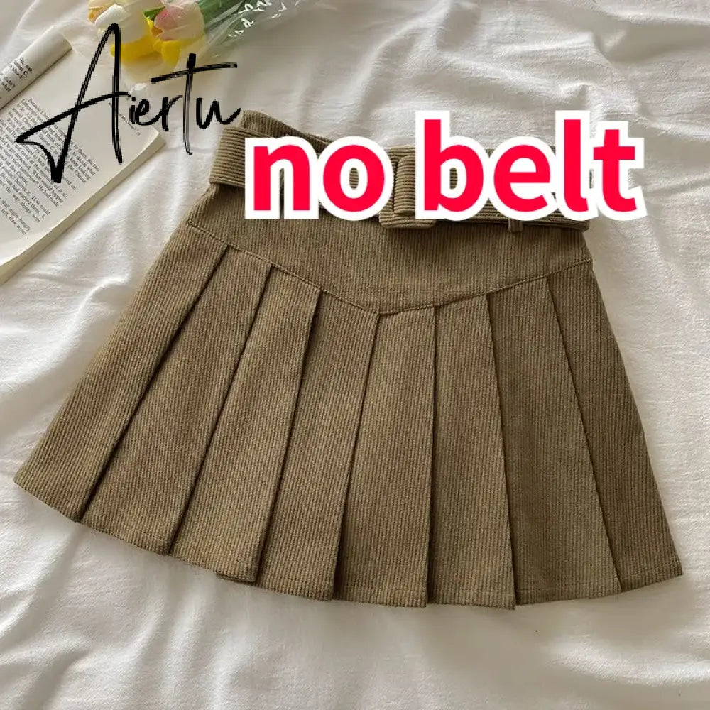 Pleated Mini Skirts Women Japan Students Corduroy Preppy Style Autumn Winter Basic Solid Bottoms Chic Vintage JK Slim All-match Aiertu