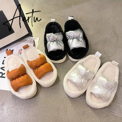 Plush Slippers Women Winter Warm Fluffy Fur Furry Thick Bottom Cotton Home Women Slippers Non-slip Flip Flops Indoor Shoes Aiertu