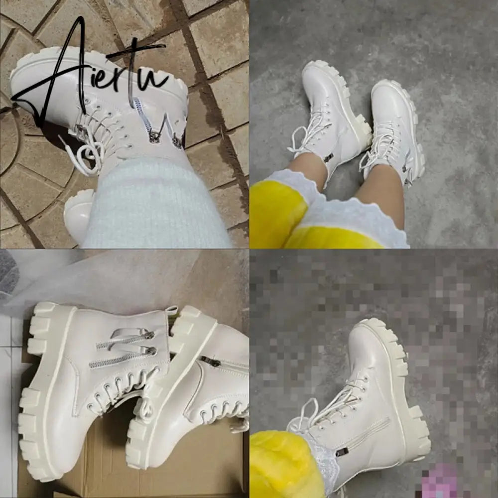 Pofulove Black Boots Winter Shoes Women Ankel Boots Goth Shoes Platform Boots Snow Booties Woman Warm Botas Fall Flat Zapatos Aiertu