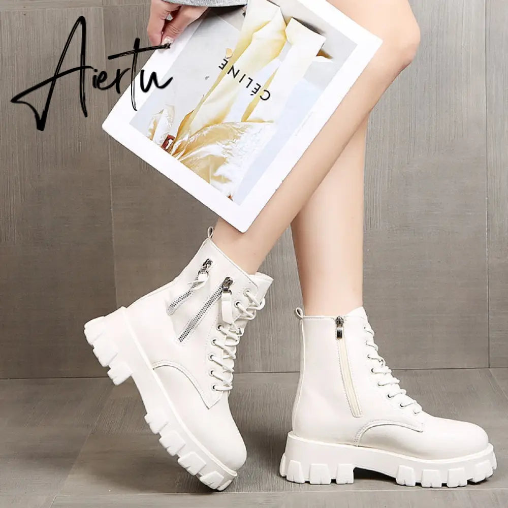 Pofulove Black Boots Winter Shoes Women Ankel Boots Goth Shoes Platform Boots Snow Booties Woman Warm Botas Fall Flat Zapatos Aiertu