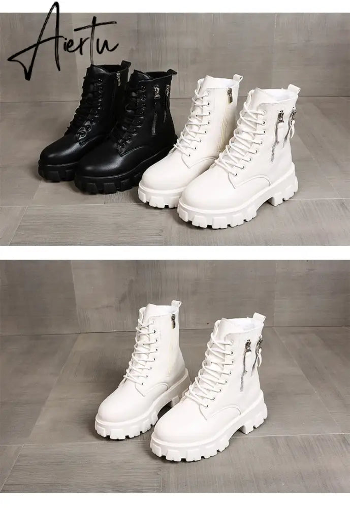Pofulove Black Boots Winter Shoes Women Ankel Boots Goth Shoes Platform Boots Snow Booties Woman Warm Botas Fall Flat Zapatos Aiertu