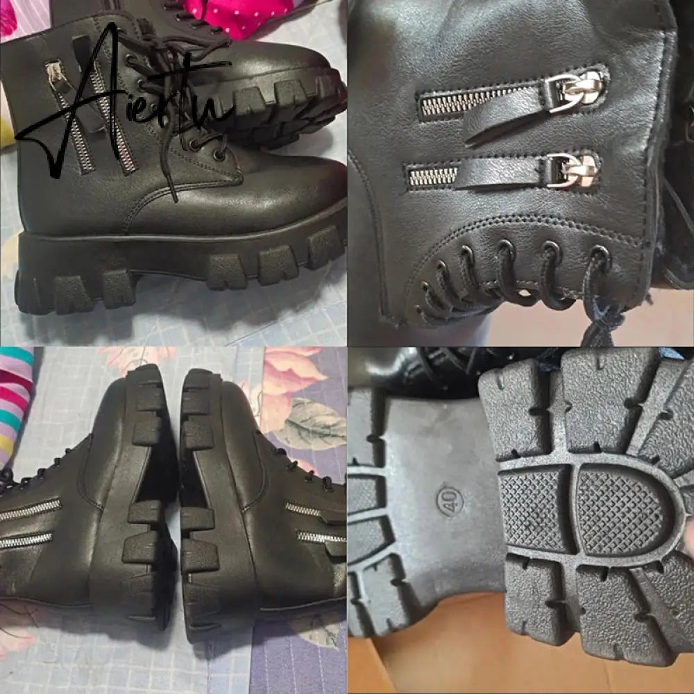 Pofulove Black Boots Winter Shoes Women Ankel Boots Goth Shoes Platform Boots Snow Booties Woman Warm Botas Fall Flat Zapatos Aiertu