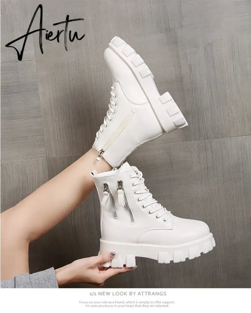 Pofulove Black Boots Winter Shoes Women Ankel Boots Goth Shoes Platform Boots Snow Booties Woman Warm Botas Fall Flat Zapatos Aiertu