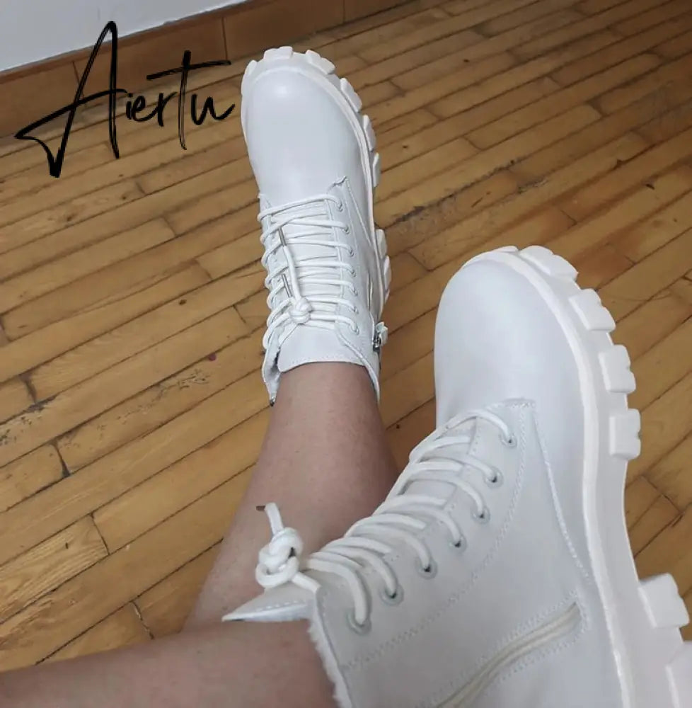 Pofulove Black Boots Winter Shoes Women Ankel Boots Goth Shoes Platform Boots Snow Booties Woman Warm Botas Fall Flat Zapatos Aiertu