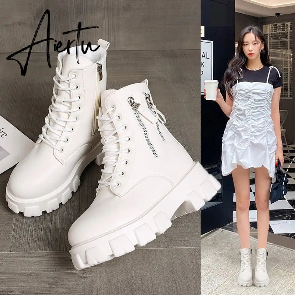 Pofulove Black Boots Winter Shoes Women Ankel Boots Goth Shoes Platform Boots Snow Booties Woman Warm Botas Fall Flat Zapatos Aiertu