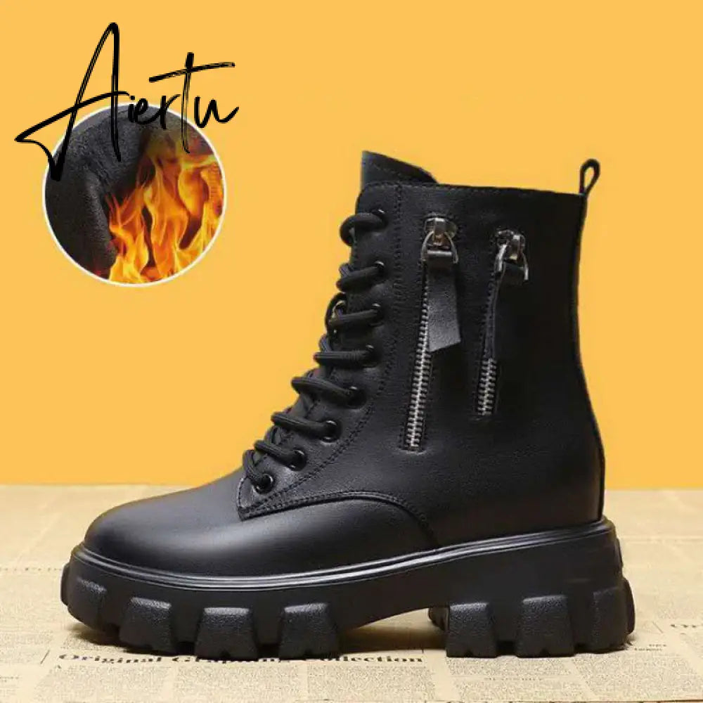 Pofulove Black Boots Winter Shoes Women Ankel Boots Goth Shoes Platform Boots Snow Booties Woman Warm Botas Fall Flat Zapatos Aiertu