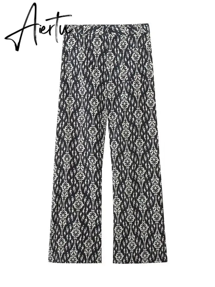 Printed Drawstring Cropped Tops Low Waist Fly Pants Sets Thin Causal Shirts Button Suits Summer Female Sleeveless Outwear Aiertu