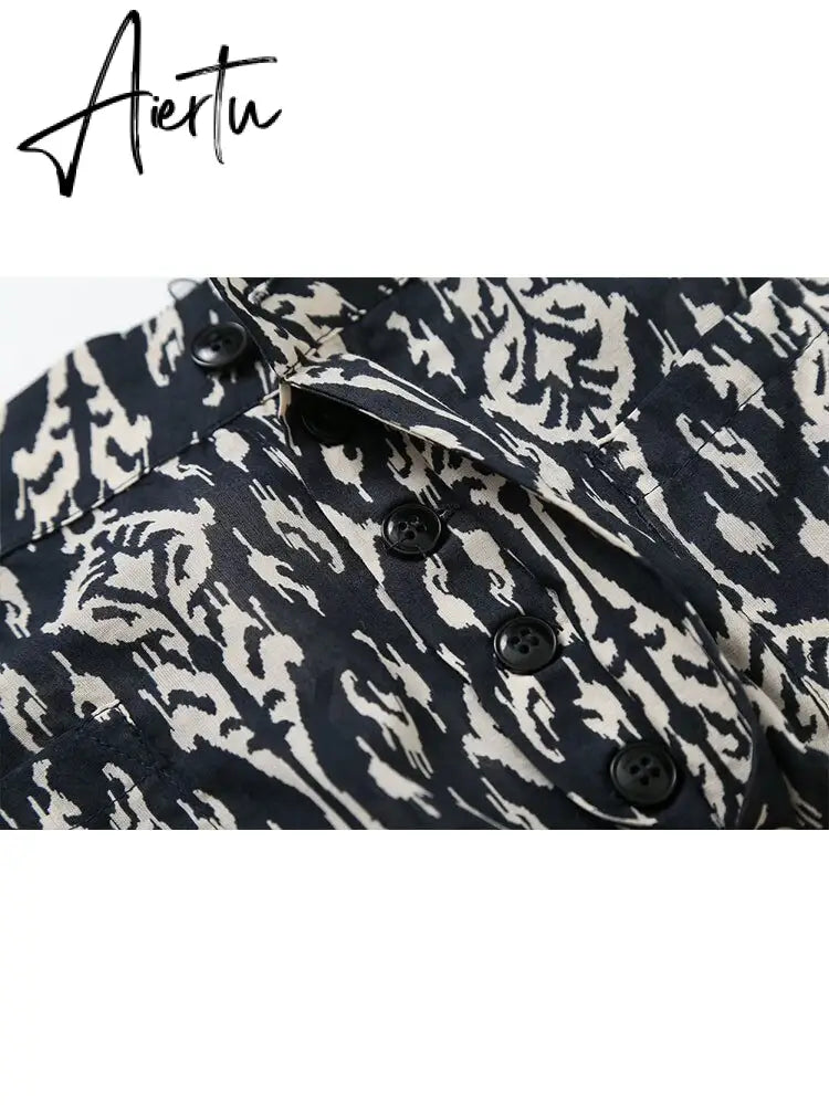 Printed Drawstring Cropped Tops Low Waist Fly Pants Sets Thin Causal Shirts Button Suits Summer Female Sleeveless Outwear Aiertu