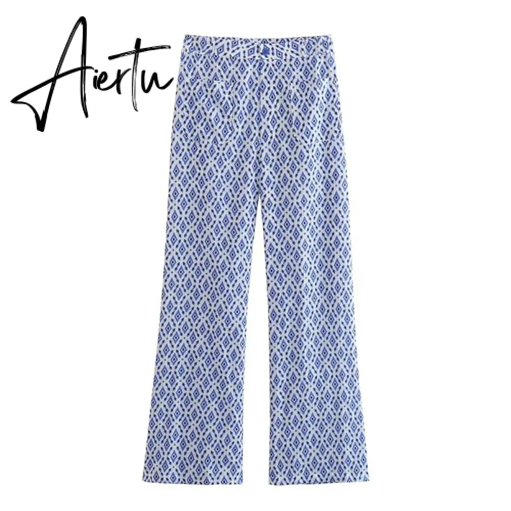 Printed Drawstring Cropped Tops Low Waist Fly Pants Sets Thin Causal Shirts Button Suits Summer Female Sleeveless Outwear Aiertu