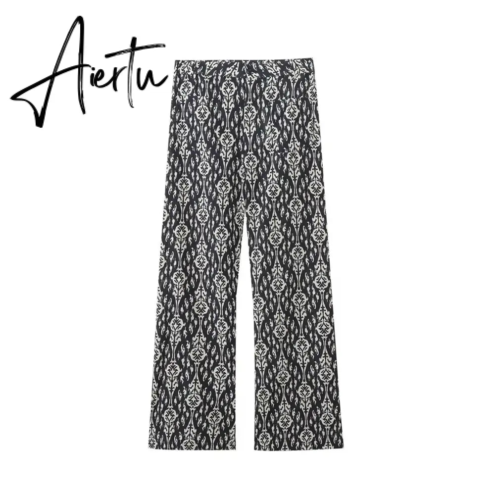 Printed Drawstring Cropped Tops Low Waist Fly Pants Sets Thin Causal Shirts Button Suits Summer Female Sleeveless Outwear Aiertu