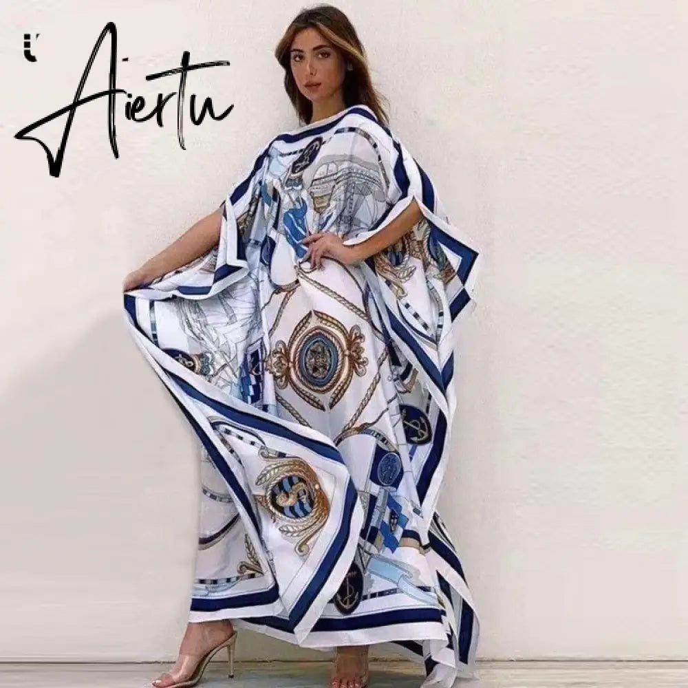 Printed  Dresses For Women  Fashion Design Loose Dress Batwing Maxi Long Femme Vestidos Summer Autumn Party Elegant Dress Aiertu