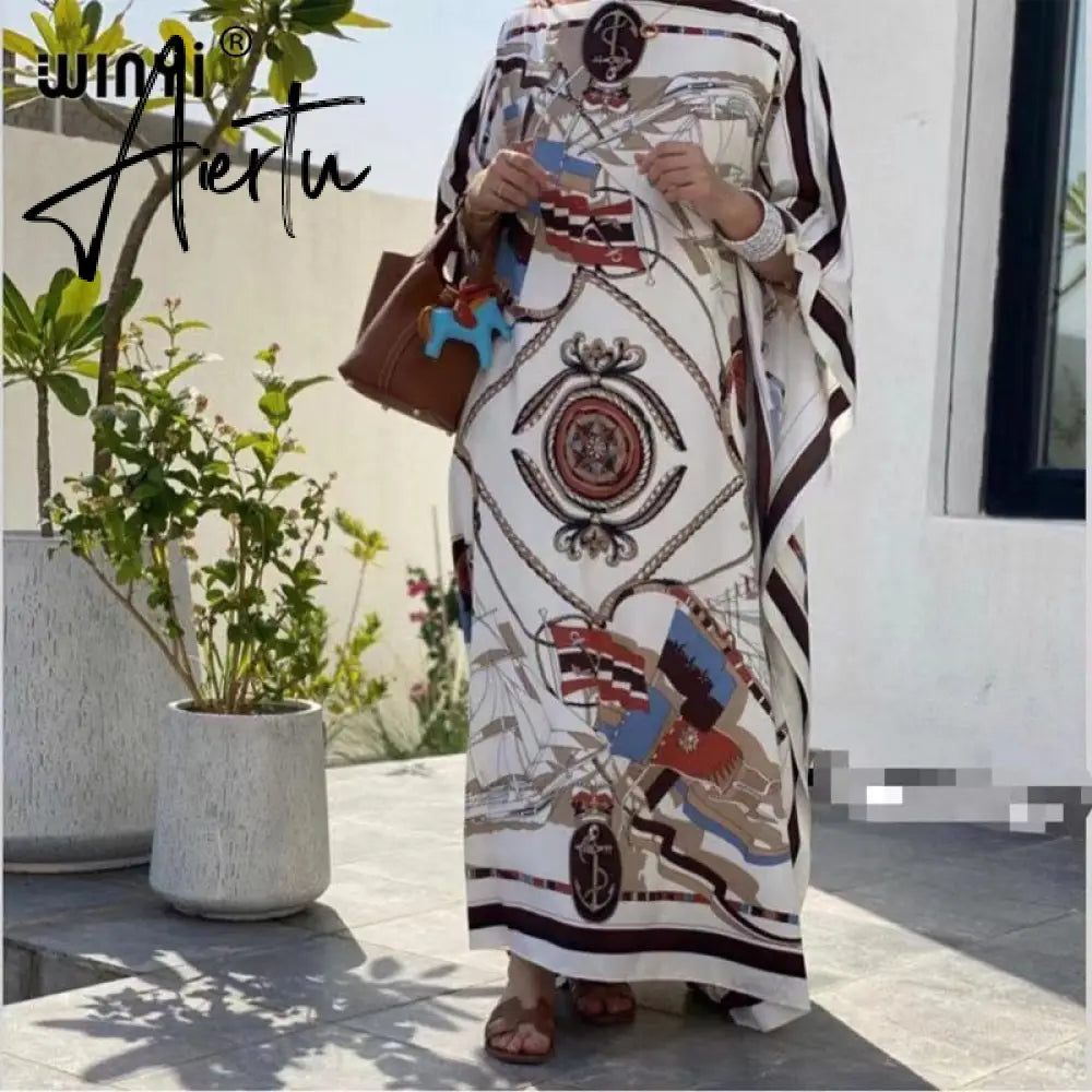 Printed  Dresses For Women  Fashion Design Loose Dress Batwing Maxi Long Femme Vestidos Summer Autumn Party Elegant Dress Aiertu