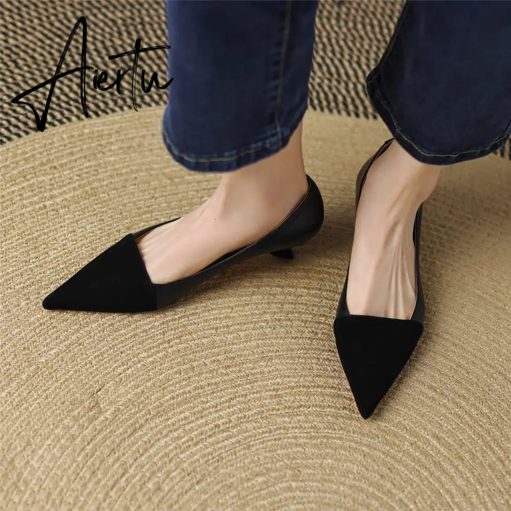 Pumps Shoes Women Mid Heel Fashion Sexy Spring Sheepskin Pointed Toe Thin Heel Office Party Black Handmade Shoe Big Size 42 Aiertu