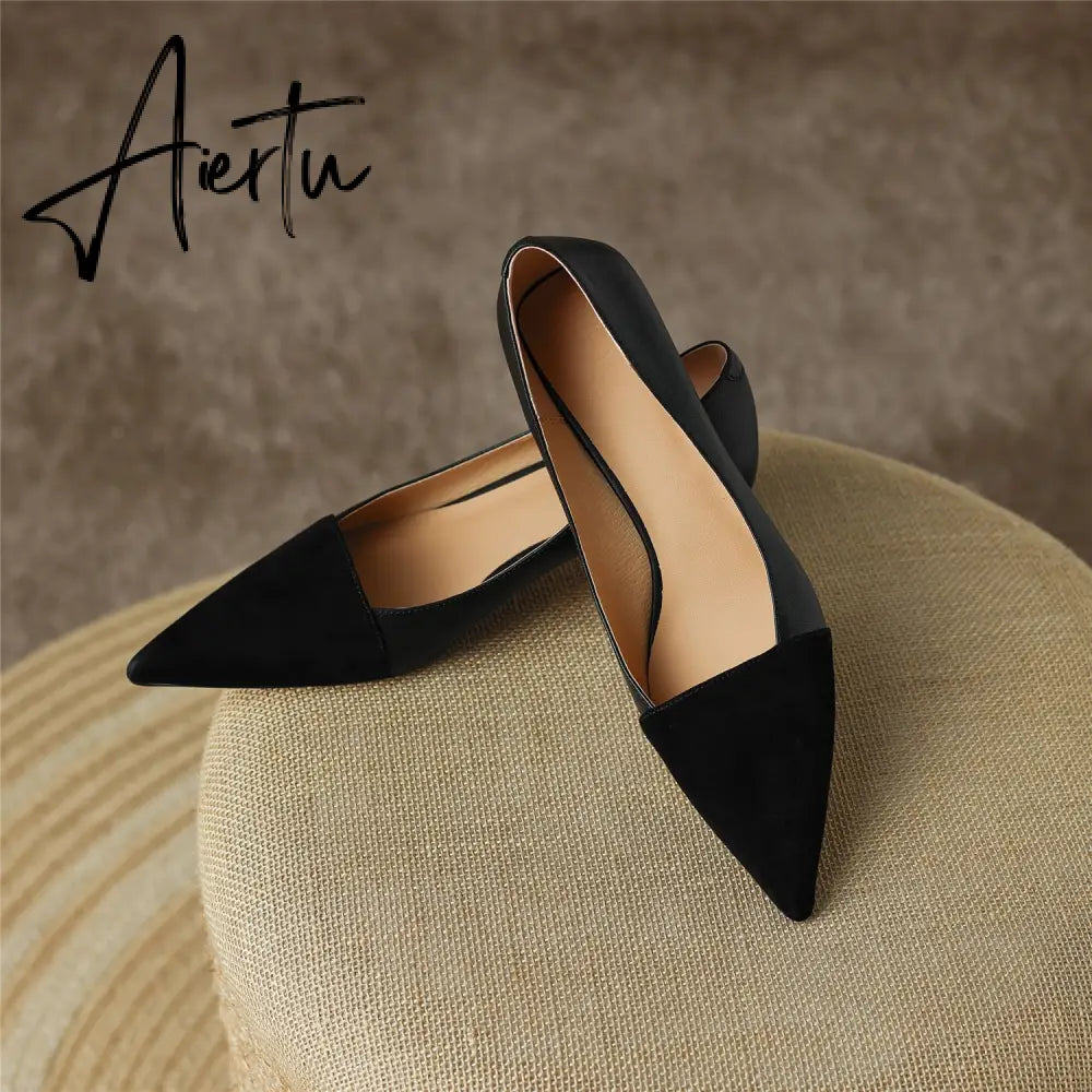Pumps Shoes Women Mid Heel Fashion Sexy Spring Sheepskin Pointed Toe Thin Heel Office Party Black Handmade Shoe Big Size 42 Aiertu