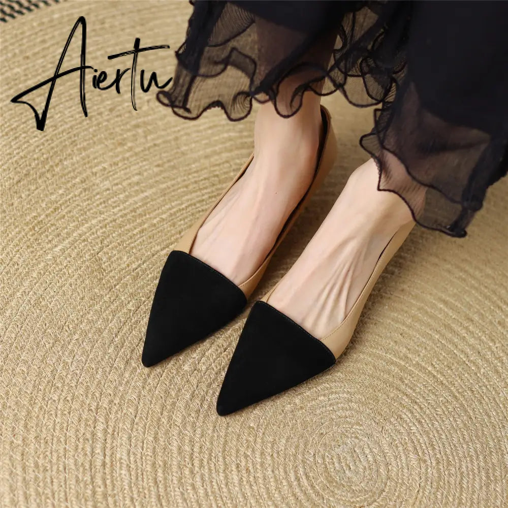 Pumps Shoes Women Mid Heel Fashion Sexy Spring Sheepskin Pointed Toe Thin Heel Office Party Black Handmade Shoe Big Size 42 Aiertu