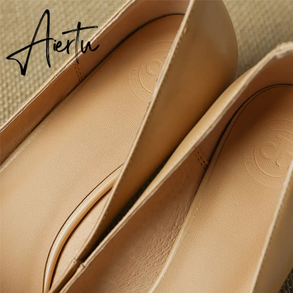 Pumps Shoes Women Mid Heel Spring Sheepskin Square Toe Thin Heel Metal Decoration Party Black Handmade Shoe Big Size 42 Aiertu