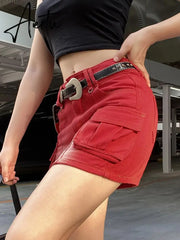 Punk Denim Skirt Women Streetwear Low Rise Pocket Patchwork Mini Wrap Cargo Skirts Y2k Aesthetic Jean Bottoms Goth Style Aiertu