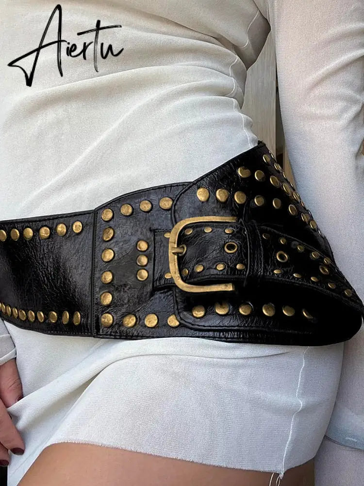 Punk Style Asymmetric Belt Chic Rivet Stitched Leather Belt for Women Gothic Streetwear PU Waistband Harajuku Aesthetic Aiertu