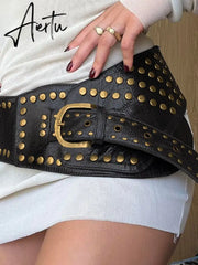 Punk Style Asymmetric Belt Chic Rivet Stitched Leather Belt for Women Gothic Streetwear PU Waistband Harajuku Aesthetic Aiertu