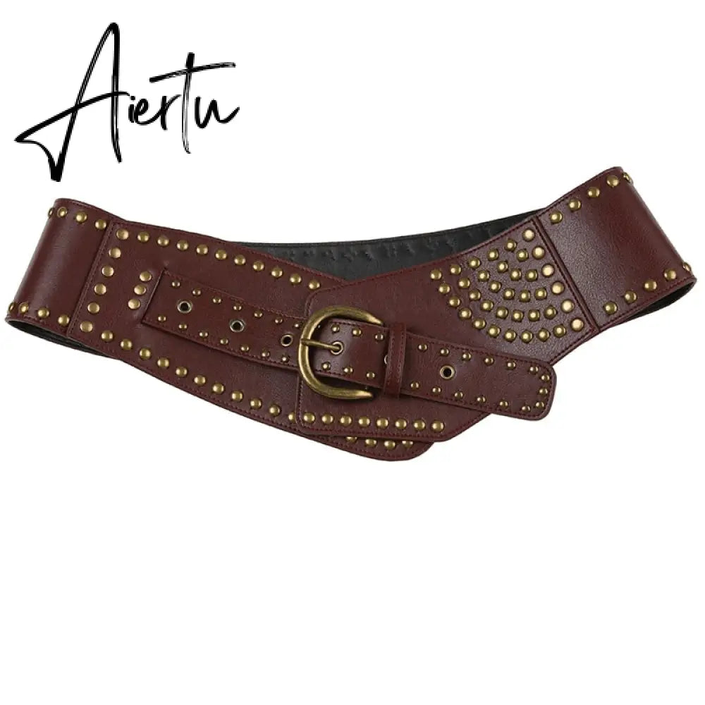 Punk Style Asymmetric Belt Chic Rivet Stitched Leather Belt for Women Gothic Streetwear PU Waistband Harajuku Aesthetic Aiertu