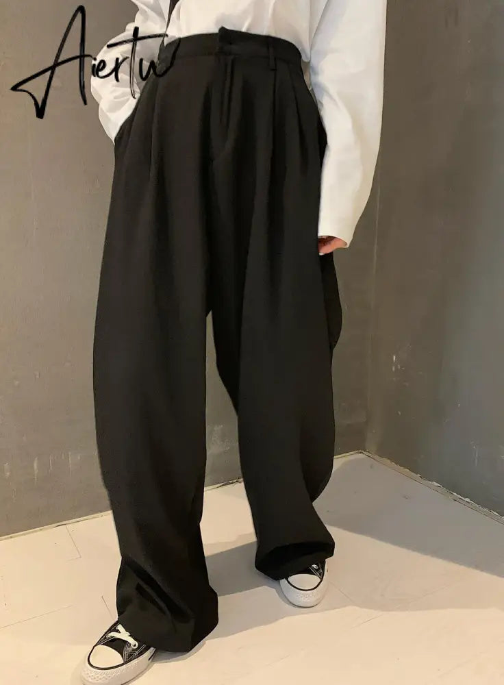 Retro Solid Color Wild Straight Wide Leg Pants Female Spring New Korean Fashion High Waist Casual Long Pants Aiertu