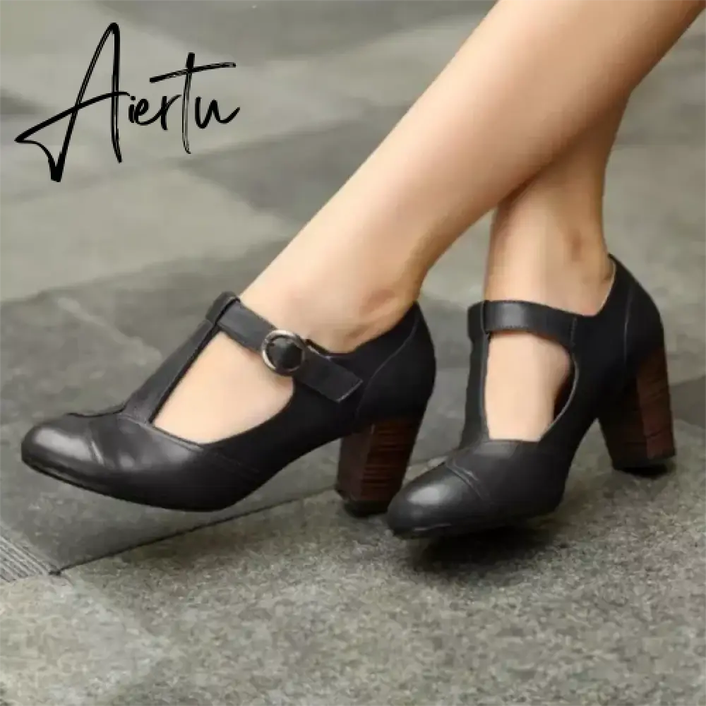 Retro Women's PU High Heels Pointed Buckle Comfortable Sandals Classic Elegant Women's Trend Casual All-match Single Shoes Aiertu