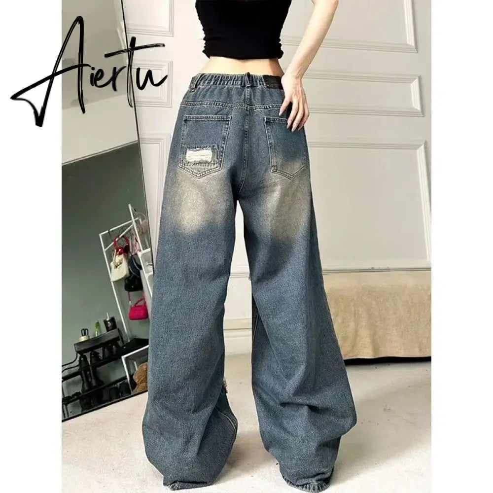 Ripped Baggy Jeans For Women Summer streetwear Fashion High Waist Boyfriend Jeans For Women Gothic Denim Pants Woman Aiertu